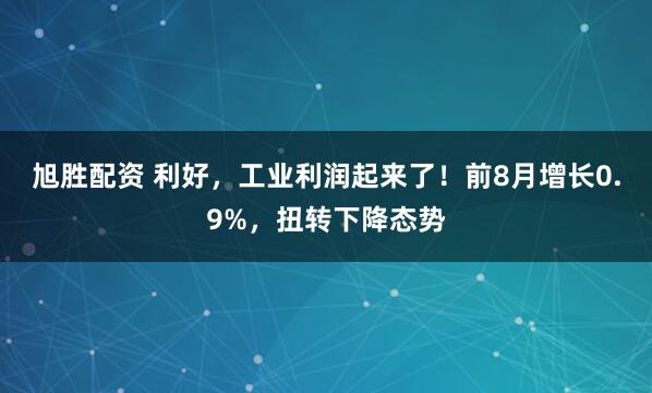 旭胜配资 利好，工业利润起来了！前8月增长0.9%，扭转下降态势